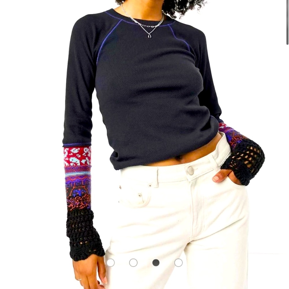NWT Free People Long Sleeve In The Mix Cuff Boho Thermal Top Size S